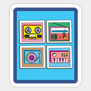 Old Colorful Stylish Retro Music Radios Sticker